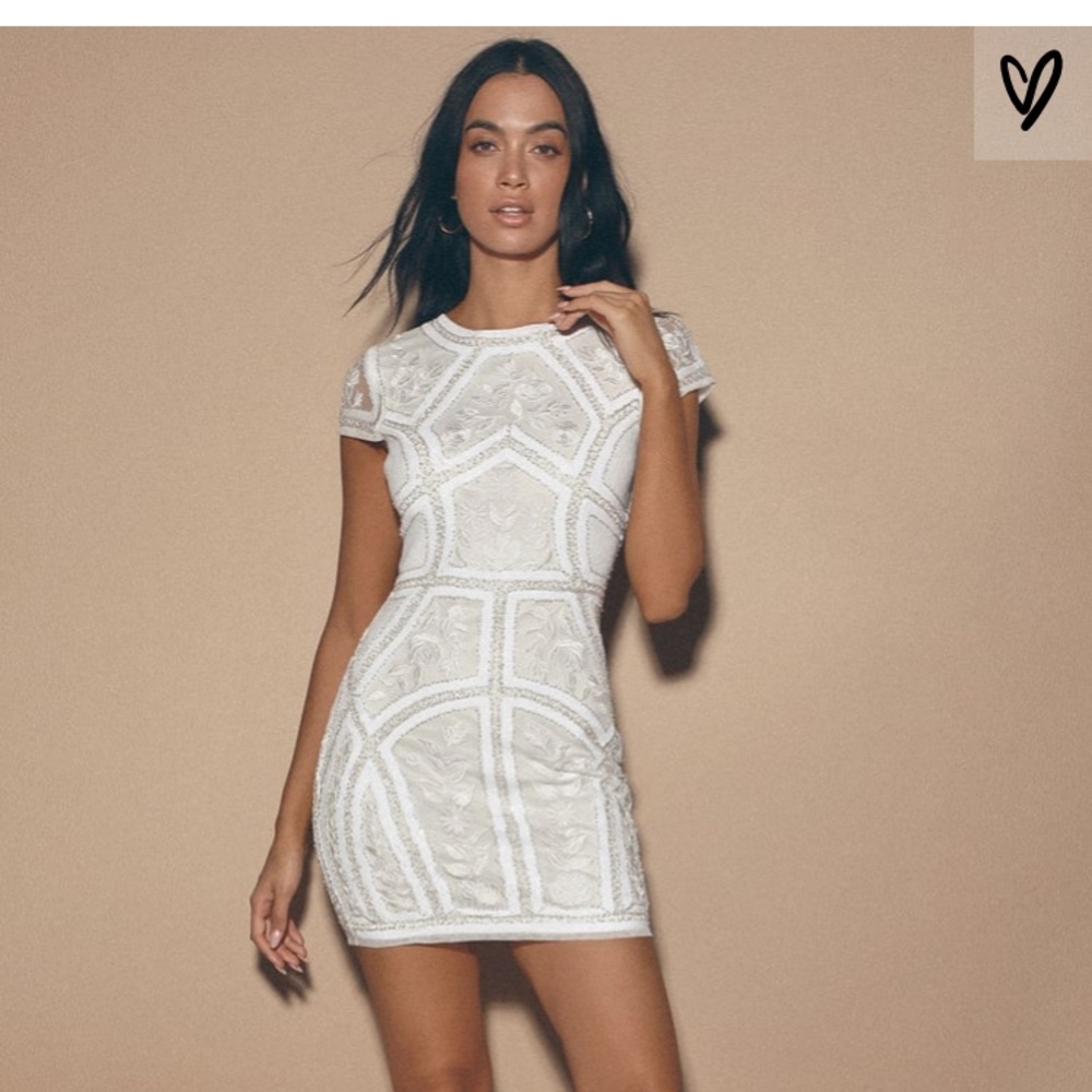 NWT- Lulu’s spread your shine white sequin dress